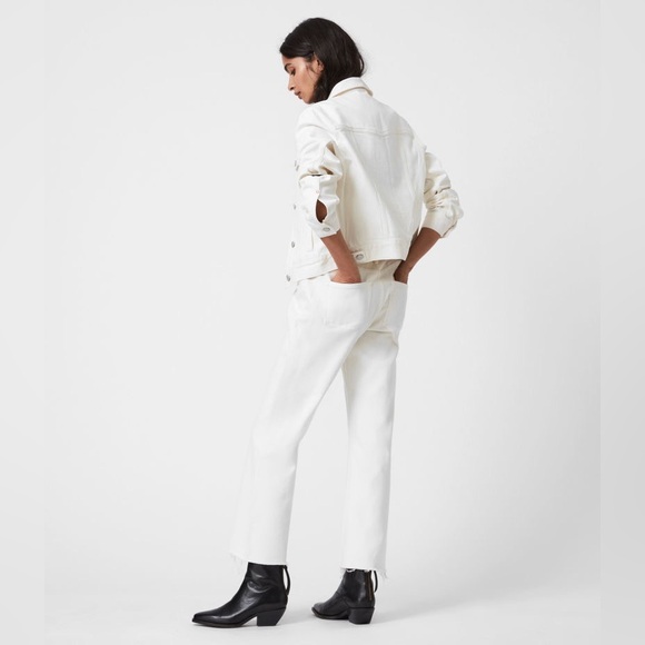 All Saints White Barely Cropped Bootcut Raw Hem Cotten Blend Jeans - Size 27 - Picture 3 of 8